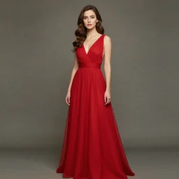 a beautiful young woman in a breathtaking long red dress in style of Jeremiah Ketner