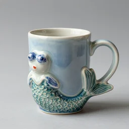 a ceramic mermaid sculpture mug, creative, beautiful, award winning design, functional, colorful