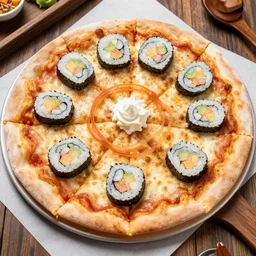 a pizza made of sushi