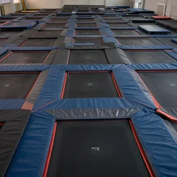 photo of endless liminal space made of trampolines