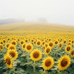 fogged waterhill sunflowerfield watercolored sketches artstation album cover, 70's film photography gradient glow 8k