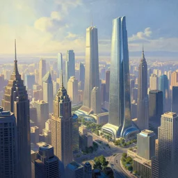 A futuristic city by Thomas Kinkade