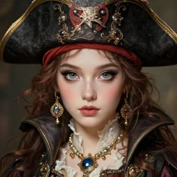 pirate Queen, beautiful detailed eyes, cute, fantasy, intricate, elegant, highly detailed, digital painting, 4k, HDR, concept art, detailed jewelry, smooth, sharp focus, illustration, art by John William Godward