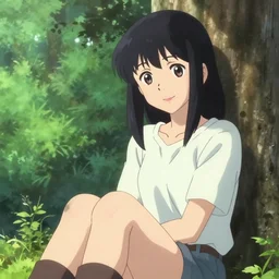 photorealistic Gustavo Fring meets a beautiful smiling anime girl with black hair and hime cut sitting under a tree, anime key visual, digital art, anime screenshot, kyoto animation, makoto shinkai, trending on artstation