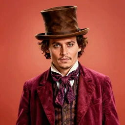 portrait of johnny depp as willy wonka, highly detailed, centered, solid color background, digital painting