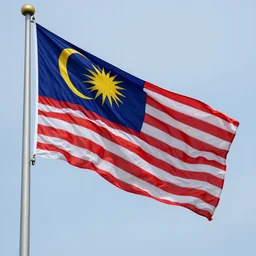 photo of a malaysian flag raised on a flag pole on the malaysian national day, highly detailed, 8 k, hdr smooth, sharp focus, high resolution, award - winning photo, dslr, 5 0 mm