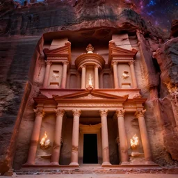 epic low angle professional digital painting looking up at the lost palace of petra with white flames illuminating the ruins of forgotten souls, by WLOP, atmospheric, low angle, mysterious, cinematic, cosmic, stunning, grorgeous, cgsociety, intricate, ultra detailed, featured on artstation