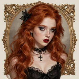 photograph of a beautiful ginger girl, exquisite detail, hyper realism, ornate, art by Charlie Bowater, voluptuous, exquisite detail, masterpiece, cute face, goth girl aesthetic, 4k