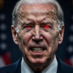 hyper realistic ultra realistic horror terror dimensional photo furious glowing red eyes biden, high quality photo, detailed , 8k