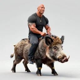 dwayne the rock johnson riding a wild boar