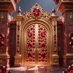 The gate to the eternal kingdom of ruby gemstones, fantasy, digital art, HD, detailed.