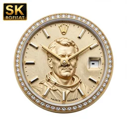 rolex, dial, portrait of gagarin on the dial, gagarin, gagarin engraving, custom watch, dial photography, gold silver, diamond, brilliant, super detailed, photorealistic, 8 k white background
