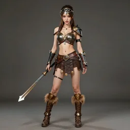 full body photo of a cute skinny woman as a steampunk amazon warrior,