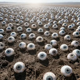 a thousand creepy eyeballs peeking through a sea of mud, epic landscape, bright light, cinematic, 4 k, 8 k