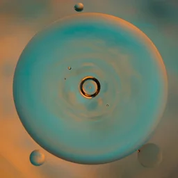 oil closeup in water, oil macro shot, microscopic, teal and orange, small bubbles, post - processing, organic