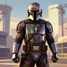 The Mandalorian in GTA V, cover art by Stephen Bliss, artstation, no text