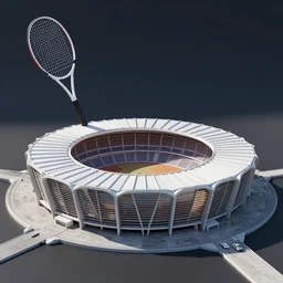 stadion that looks like a tennis racquet. designed by santiago calatrava ; highly detailed ultra sharp 3 d render surreal architecture