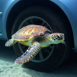underwater turtle _ with car _ wheels
