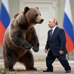 russian president vladimir putin fighting with bear, 8 k, post - processing, extremely hyper - detailed, epic composition, masterpiece, stunning