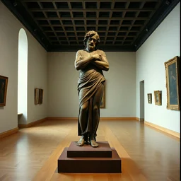 1 9 7 0 s vintage scanned color photo of a henry moore, michelangelo rusty bronze sculpture in the middle of an empty museum room, image by werner herzog, tarkovsky