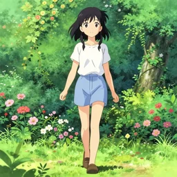 anime portrait of a cute young woman walking in a lush park flowers ivy foliage, ilya kuvshinov, kyoani, artgerm, krenz cushart, wlop, hiroaki samura, range murata, james jean, katsuhiro otomo, cel shaded, anime poster