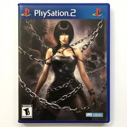 Woman in chains, game poster printed on playstation 2 video game box , Artwork by Akihiko Yoshida, cinematic composition