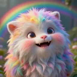 hyperrealistic close-up baroque psychedelic!! god happy fluffy kind creature!! peaceful kind spirit of nature highly detailed concept art eric zener elson peter cinematic hard rainbow lighting high angle hd 8k sharp shallow depth of field, inspired by Zdzisław Beksiński