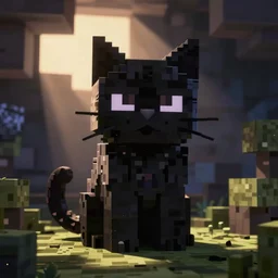 evil cat in the style of minecraft
