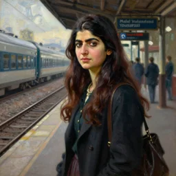 Malala Yousafzai at a train station, oil painting by William-Adolphe Bouguereau