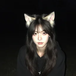 photograph of a real life catgirl, a girl wearing fake cat ears, caught on midnight trail cam, grainy horror found footage