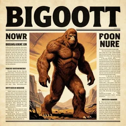 bigfoot in retro sci fi pulp newsprint illustration cover