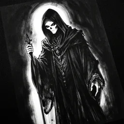 the grim reaper, dramatic, cinematic, black paper, white ink, style of tsutomu nihei