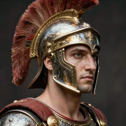 close - up portrait athenian warrior with helmet and armor, art by joel peter witkin