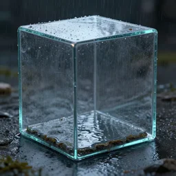 unreal engine 5 diorama, rain in a glass cube, puddle 4k detailed