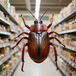 giant bug in supermarket