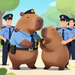 capybara police arresting a bear