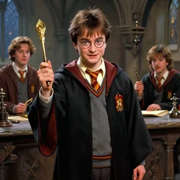 Movie still of Gérard Depardieu as Harry Potter in a potions class at hogwarts, fantasy, highly detailed, digital painting, artstation, concept art, sharp focus, illustration, art by Tony Sart and artgerm and randy vargas