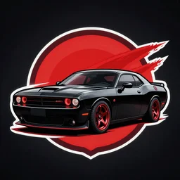logo of a speeding dodge challenger, mopar, black, red, professional artwork, concept art, artgerm, dark background, colorful, sharp focus,