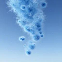 blue fluffs falling from the sky, digital art, cold and frozen