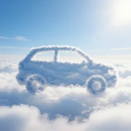 a plane in the shape of a car in sky / clouds