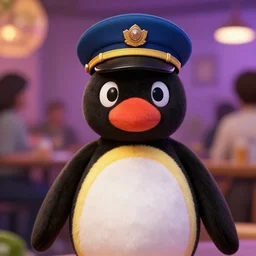 pingu as a officer at the party, high definition, high detail, photorealistic, 4k
