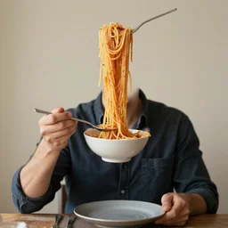 man with a bowl of spaghetti for a head