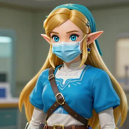 Zelda dressed as a Surgeon with a medical mask on her face, digital art, beautiful, ultra detailed, the legend of Zelda