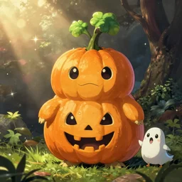 Ghibli Apocalypse  Pumpkaboo grass ghost pumpkin pokemon chunky little fella  portrait  by Tristan Eaton_Stanley Artgerm and Tom Bagshaw,