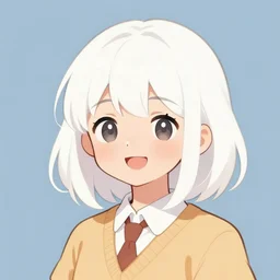 a beautiful illustration of a cute girl with shoulder - length white short hair wearing school uniform, happy expressions, headshot, cold pure color background, warm color clothes, sharp focus, youthful, illustration, morandi color scheme, art station, by ilya kuvshinov