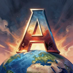 an epic comic book style painting of the uppercase letter a towering over the world, the letter a, font, trending on artstation, dynamic lighting