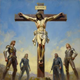 a giant statue of jesus on the cross mecha gundam, tim hildebrandt, wayne barlowe, bruce pennington, donato giancola, trending on artstation, cinematic composition, beautiful lighting, hyper detailed, 8 k, oil on canvas