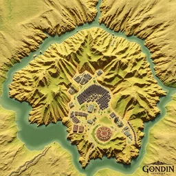 map of gondor, 3 d orthographic, d & d, color, satellite image, intricate, highlydetailed,