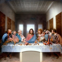 the last supper but all partecipants are hallucigenia and anomalocaris