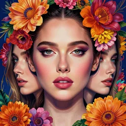 glamor portrait face symmetry, morena baccarin, surrounded colorful flowers, intricate detailed photorealistic by hannah yata, mark brooks, helene knoop, artgerm, charlie bowater, mandy jurgens and alex ross, bold colors, artstation